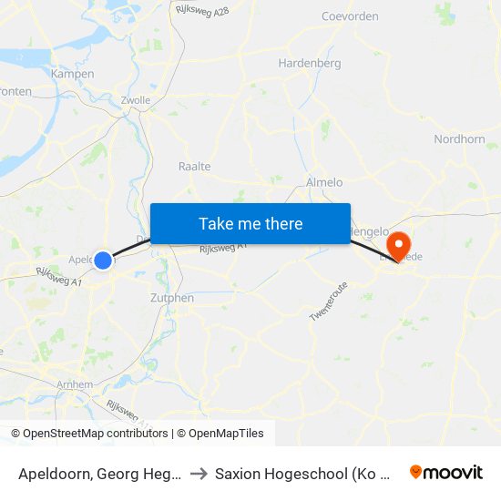 Apeldoorn, Georg Hegelstraat to Saxion Hogeschool (Ko Wierenga) map