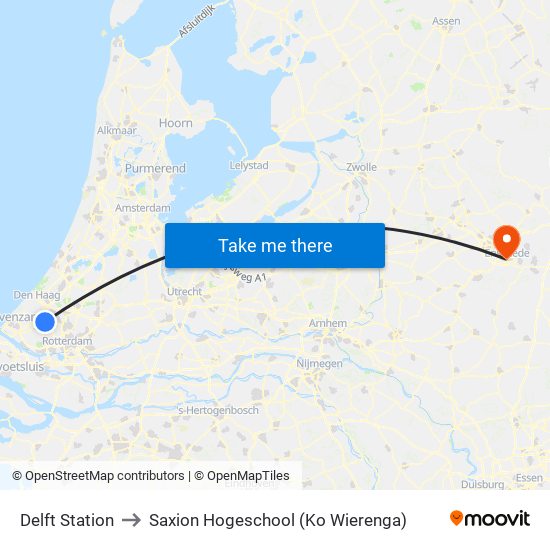 Delft Station to Saxion Hogeschool (Ko Wierenga) map