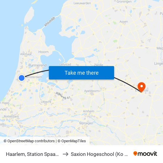 Haarlem, Station Spaarnwoude to Saxion Hogeschool (Ko Wierenga) map