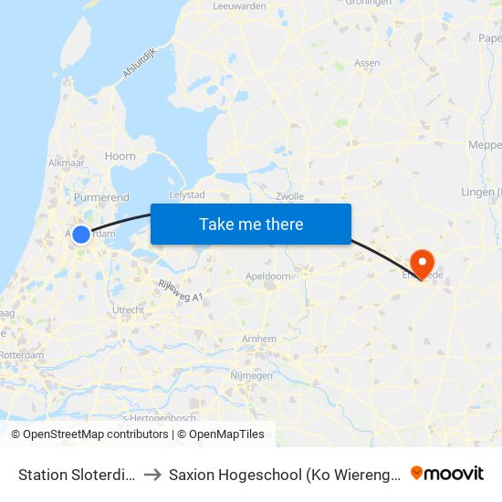 Station Sloterdijk to Saxion Hogeschool (Ko Wierenga) map