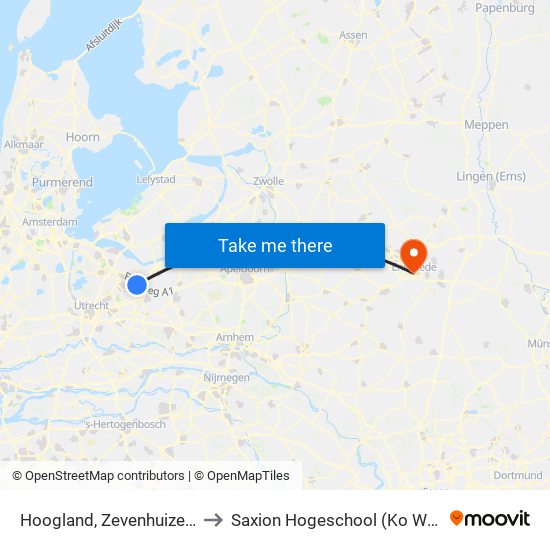 Hoogland, Zevenhuizerstraat to Saxion Hogeschool (Ko Wierenga) map