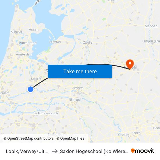 Lopik, Verwey/Uitweg to Saxion Hogeschool (Ko Wierenga) map