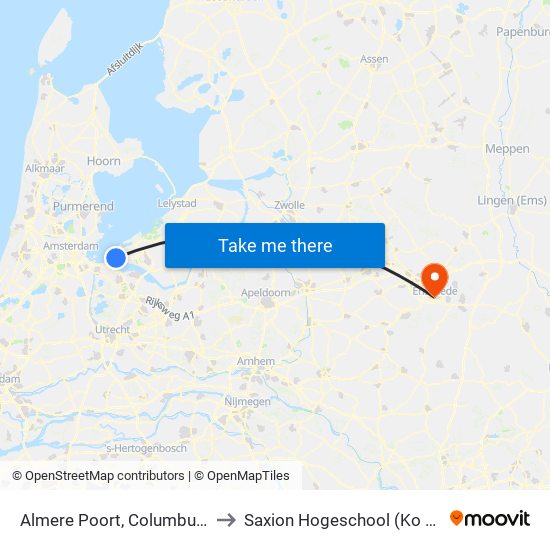 Almere Poort, Columbuskwartier to Saxion Hogeschool (Ko Wierenga) map