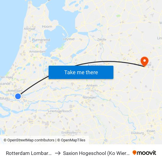 Rotterdam Lombardijen to Saxion Hogeschool (Ko Wierenga) map