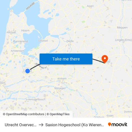 Utrecht Overvecht to Saxion Hogeschool (Ko Wierenga) map