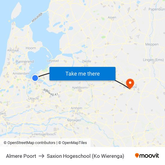 Almere Poort to Saxion Hogeschool (Ko Wierenga) map