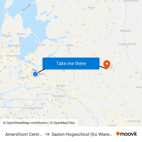 Amersfoort Centraal to Saxion Hogeschool (Ko Wierenga) map