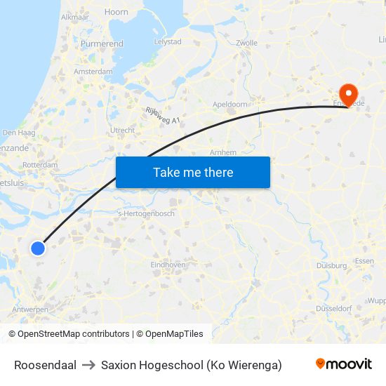 Roosendaal to Saxion Hogeschool (Ko Wierenga) map