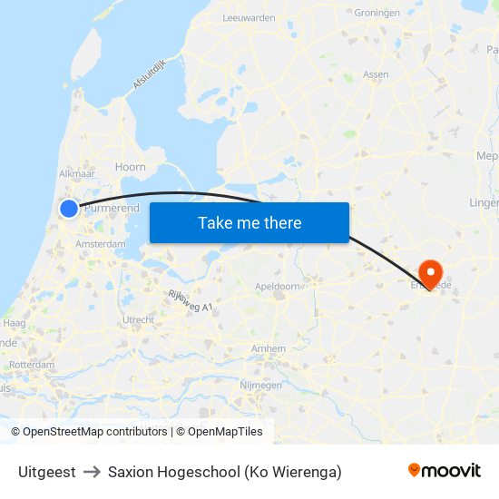 Uitgeest to Saxion Hogeschool (Ko Wierenga) map