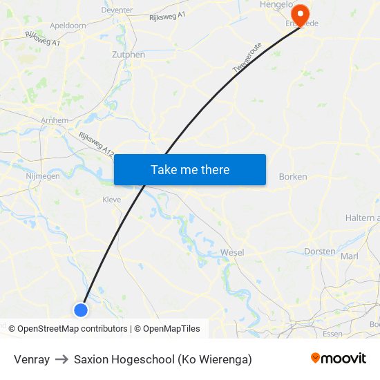 Venray to Saxion Hogeschool (Ko Wierenga) map