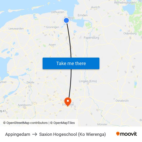 Appingedam to Saxion Hogeschool (Ko Wierenga) map