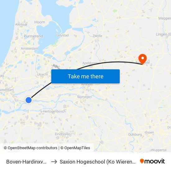 Boven-Hardinxveld to Saxion Hogeschool (Ko Wierenga) map