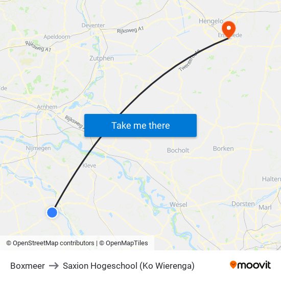 Boxmeer to Saxion Hogeschool (Ko Wierenga) map