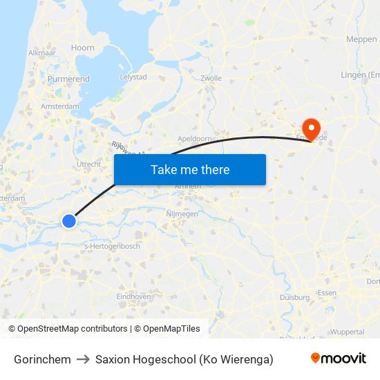 Gorinchem to Saxion Hogeschool (Ko Wierenga) map