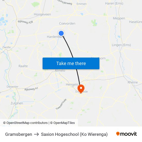 Gramsbergen to Saxion Hogeschool (Ko Wierenga) map