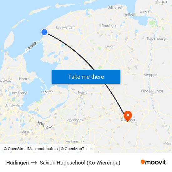 Harlingen to Saxion Hogeschool (Ko Wierenga) map