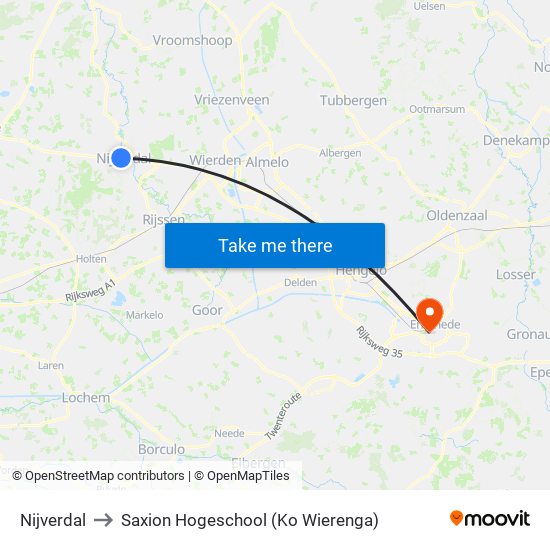 Nijverdal to Saxion Hogeschool (Ko Wierenga) map