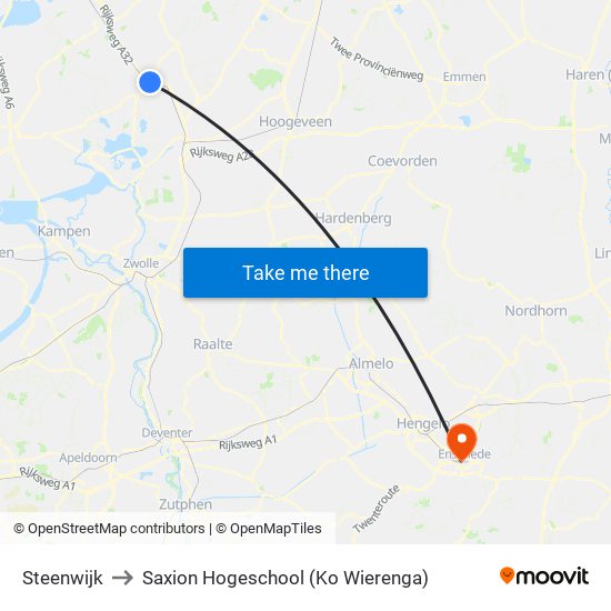 Steenwijk to Saxion Hogeschool (Ko Wierenga) map