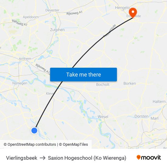 Vierlingsbeek to Saxion Hogeschool (Ko Wierenga) map