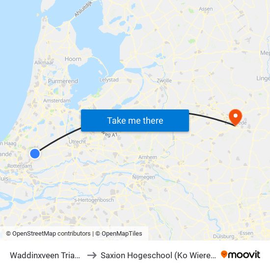 Waddinxveen Triangel to Saxion Hogeschool (Ko Wierenga) map