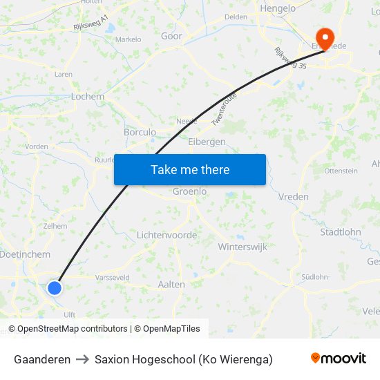 Gaanderen to Saxion Hogeschool (Ko Wierenga) map