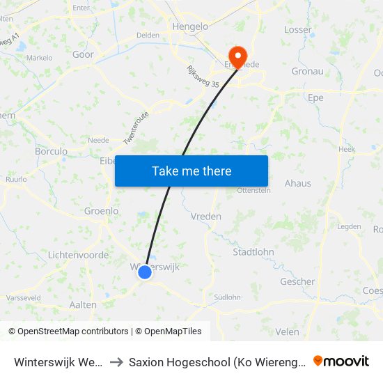 Winterswijk West to Saxion Hogeschool (Ko Wierenga) map