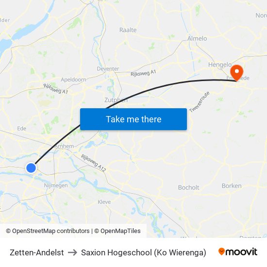 Zetten-Andelst to Saxion Hogeschool (Ko Wierenga) map