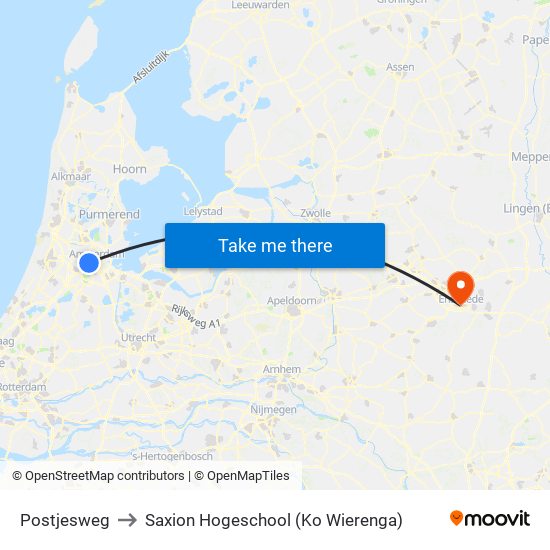 Postjesweg to Saxion Hogeschool (Ko Wierenga) map