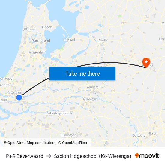 P+R Beverwaard to Saxion Hogeschool (Ko Wierenga) map