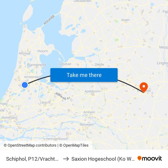 Schiphol, P12/Vrachtgebouw to Saxion Hogeschool (Ko Wierenga) map