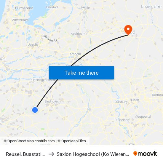 Reusel, Busstation to Saxion Hogeschool (Ko Wierenga) map