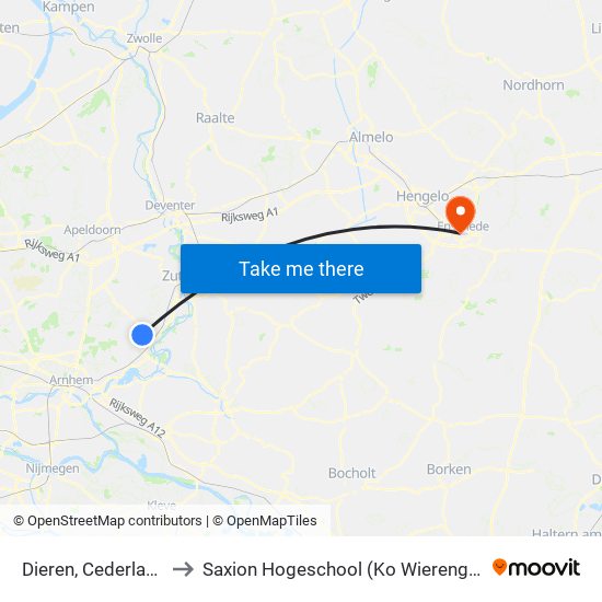 Dieren, Cederlaan to Saxion Hogeschool (Ko Wierenga) map