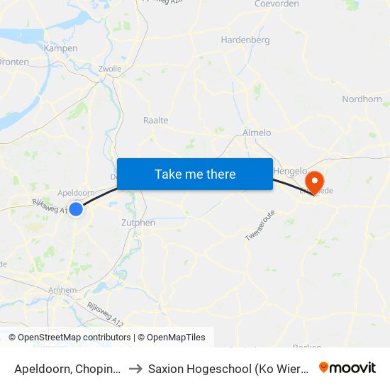 Apeldoorn, Chopinlaan to Saxion Hogeschool (Ko Wierenga) map