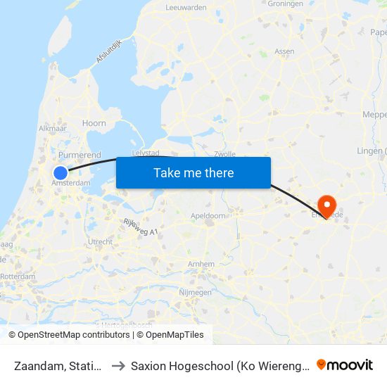 Zaandam, Station to Saxion Hogeschool (Ko Wierenga) map