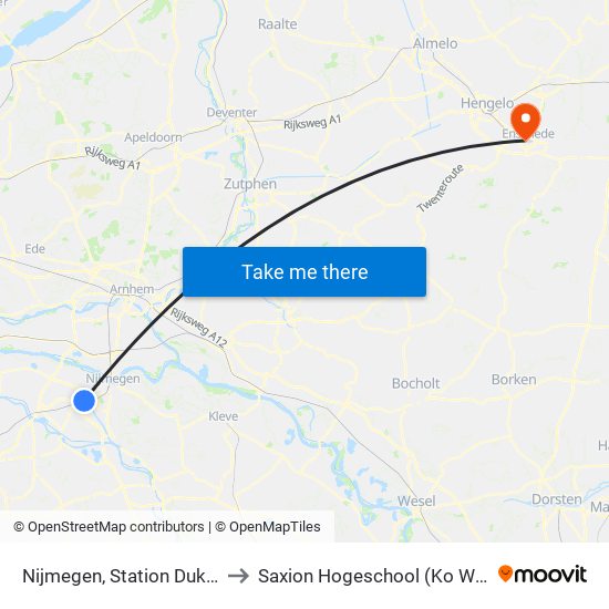 Nijmegen, Station Dukenburg to Saxion Hogeschool (Ko Wierenga) map