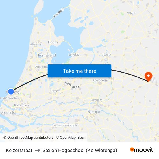 Keizerstraat to Saxion Hogeschool (Ko Wierenga) map