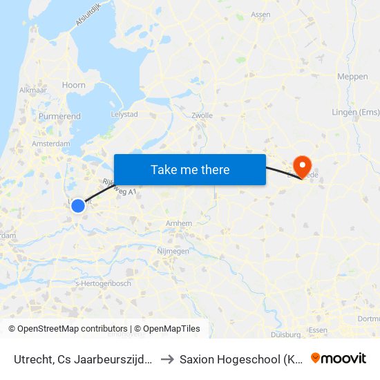 Utrecht, Cs Jaarbeurszijde (Perron C1) to Saxion Hogeschool (Ko Wierenga) map