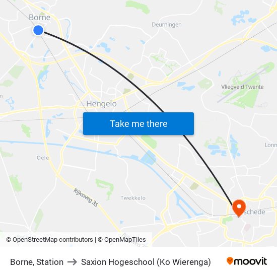Borne, Station to Saxion Hogeschool (Ko Wierenga) map
