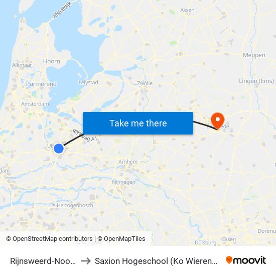 Rijnsweerd-Noord to Saxion Hogeschool (Ko Wierenga) map