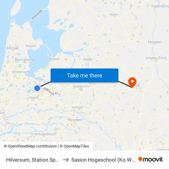 Hilversum, Station Sportpark to Saxion Hogeschool (Ko Wierenga) map