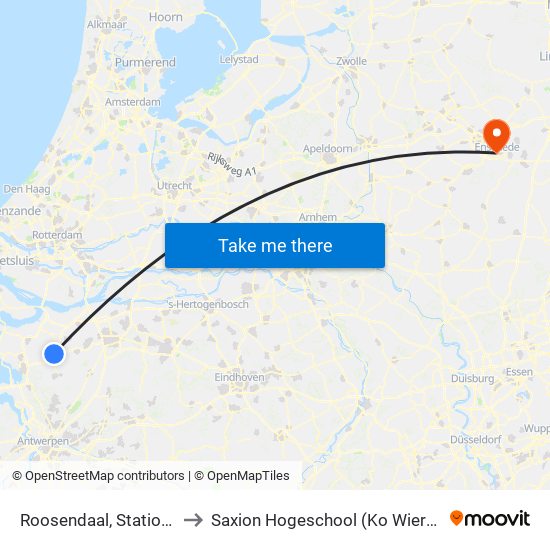 Roosendaal, Station (F) to Saxion Hogeschool (Ko Wierenga) map