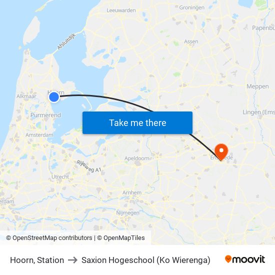 Hoorn, Station to Saxion Hogeschool (Ko Wierenga) map