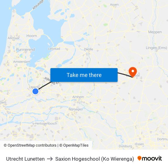 Utrecht Lunetten to Saxion Hogeschool (Ko Wierenga) map