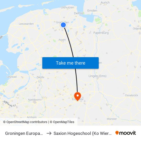 Groningen Europapark to Saxion Hogeschool (Ko Wierenga) map