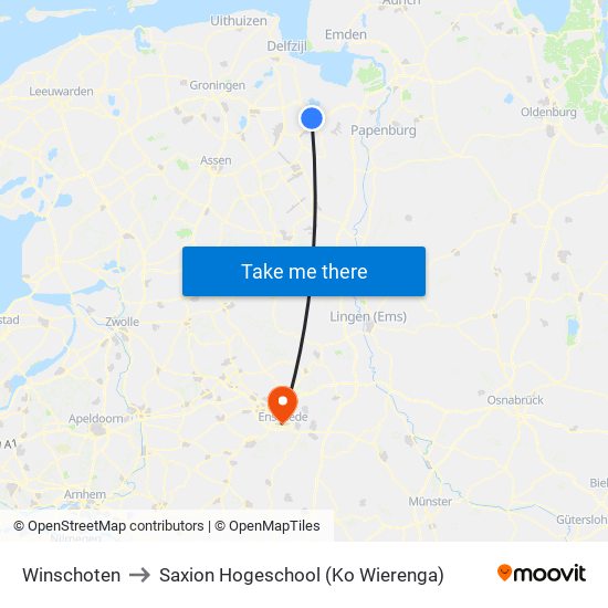 Winschoten to Saxion Hogeschool (Ko Wierenga) map