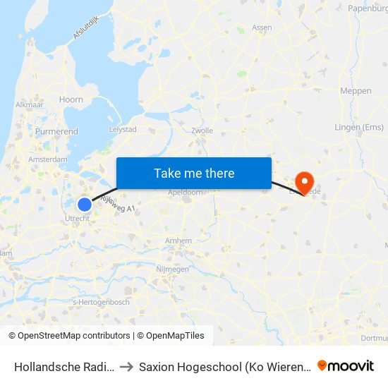 Hollandsche Rading to Saxion Hogeschool (Ko Wierenga) map