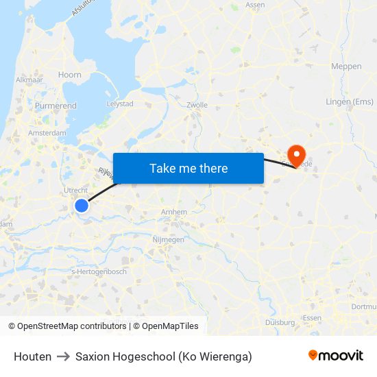 Houten to Saxion Hogeschool (Ko Wierenga) map