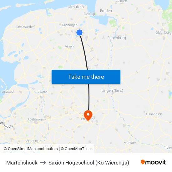 Martenshoek to Saxion Hogeschool (Ko Wierenga) map