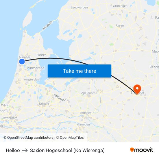 Heiloo to Saxion Hogeschool (Ko Wierenga) map