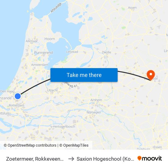 Zoetermeer, Rokkeveenseweg Zuid to Saxion Hogeschool (Ko Wierenga) map